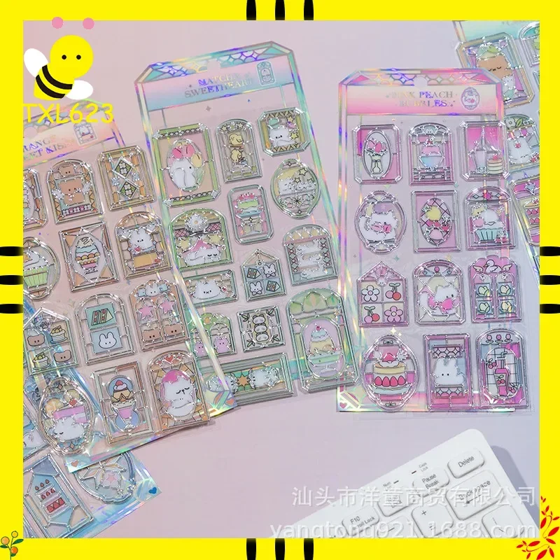 

Kawaii Cartoon Student Glue Sticker Square Transparent Window DIY for Mobile Phone Case Hand Book Decoration Unique Gift