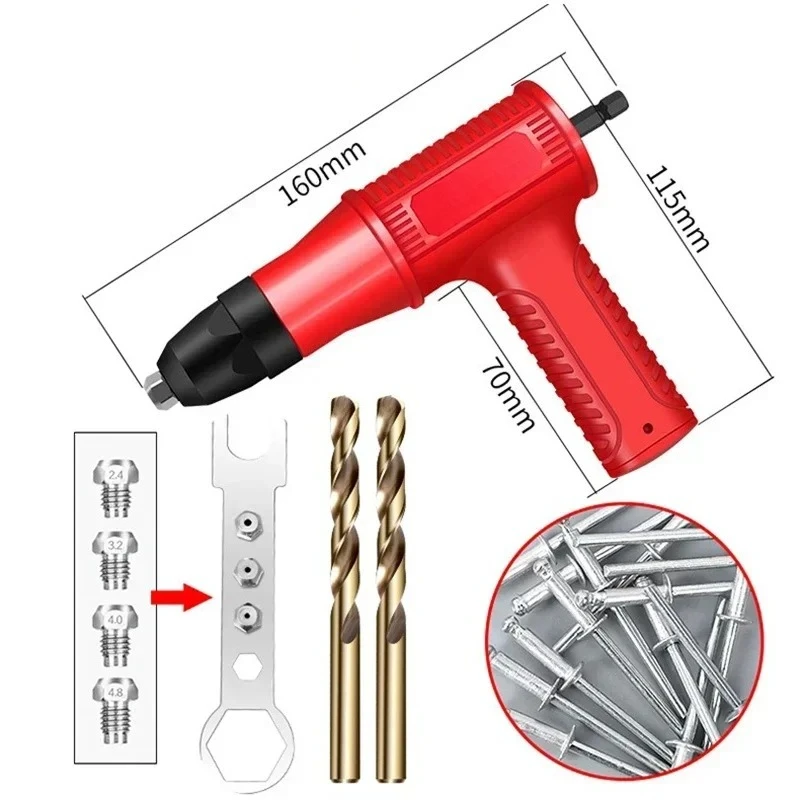 البنادق الكهربائية المبرشم مع أدوات نقل رئيس الملحقات الهوائية الأساسية سحب المبرشم كهربائيين خاص جوزة برْشام بندقية #6