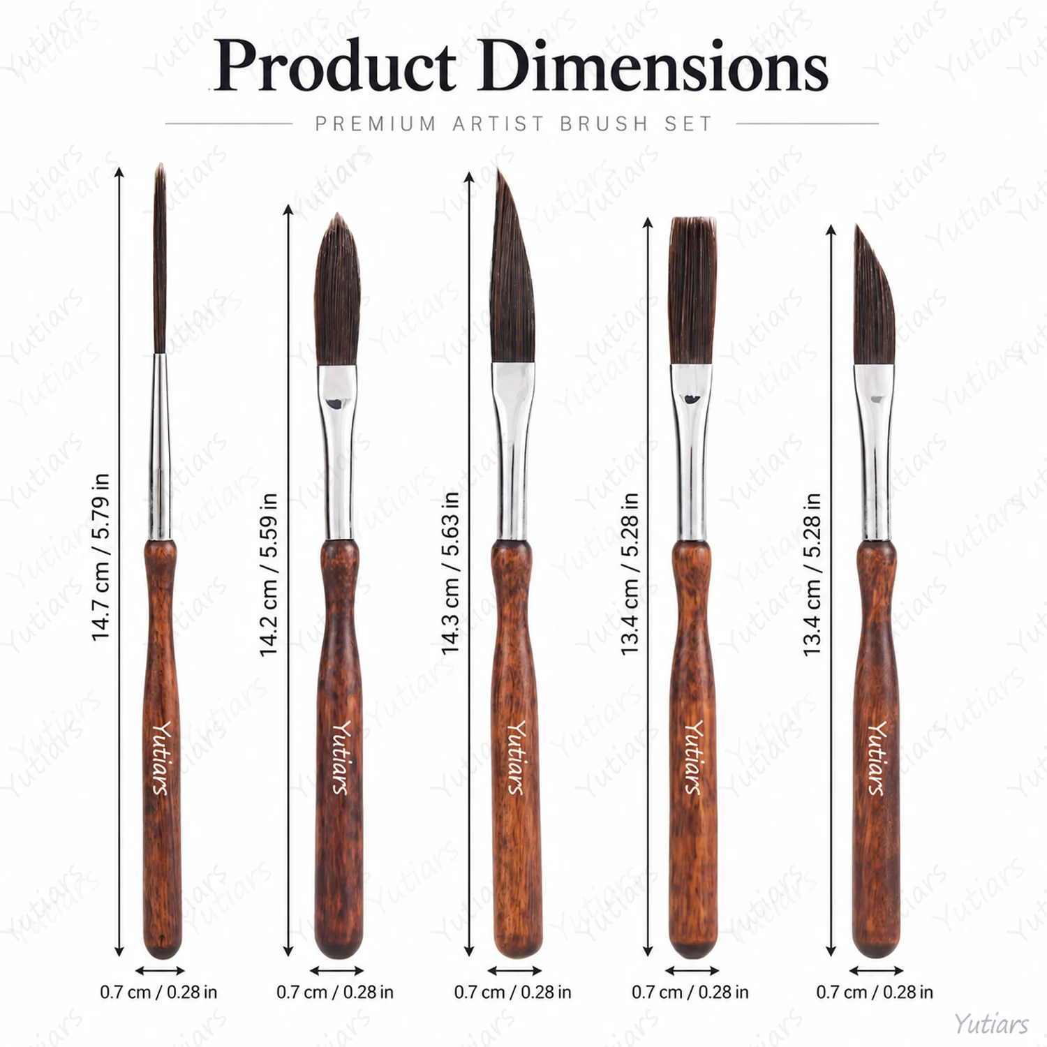 5Pcs Short Handle Artist Paint Brush Set Detail Round Filbert Flat Angle Brushes for Watercolor Acrylic Gouache Oil Painting