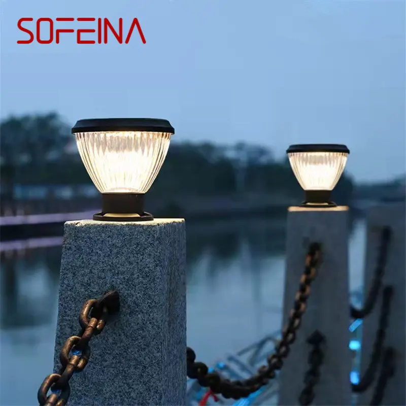 

SOFEINA Outdoor Post Lamp Contemporary Waterproof LED Vintage Solar for Courtyard Garden Villa Balcony Decor Pillar Light