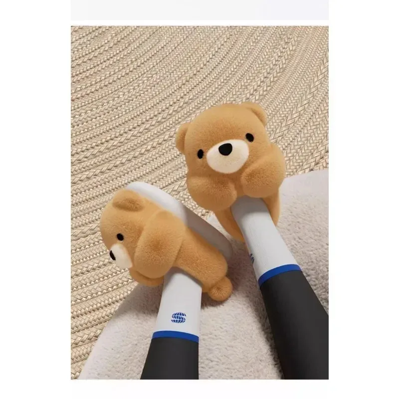 الباندا الدب الجذر نعال من القطن الإناث لطيف منصة المنزل زوجين داخلي دافئ أفخم أحذية قطنية للنساء رجل