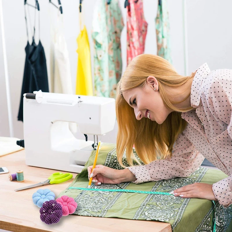 Cojín de alfiler de muñeca, cojín de alfiler de costura de calabaza, cojín de aguja usable con soporte de banda elástica ajustable, 4 piezas