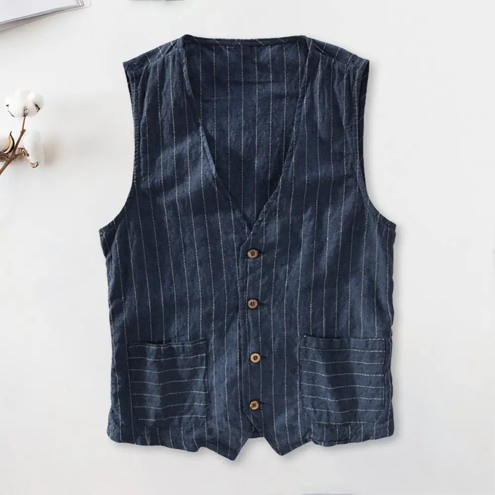 Single-breasted V-neck Waistcoat Stylish British Men's V-neck Striped Waistcoat Collection Sleeveless Retro Vest for Fashionable