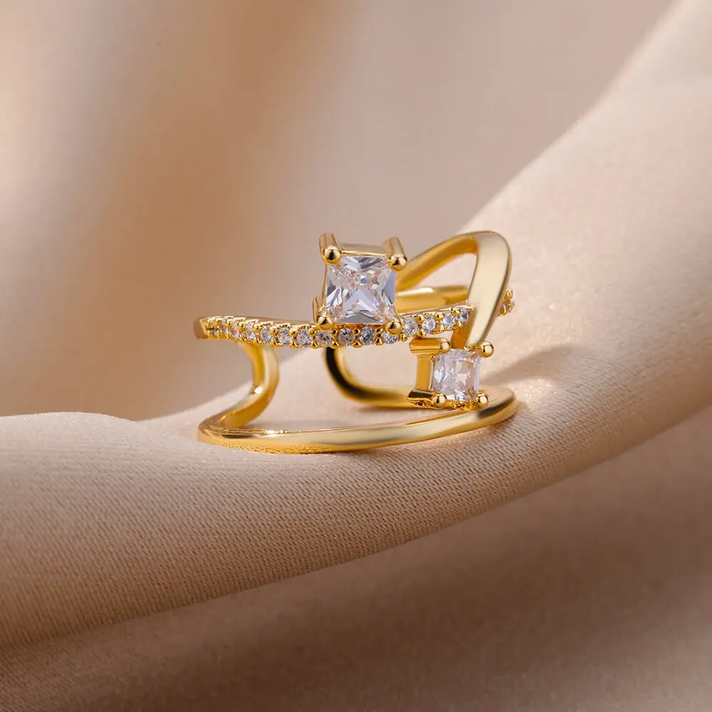 خاتم إصبع على شكل قلب من الفولاذ المقاوم للصدأ بلون ذهبي للنساء ، خاتم زفاف من الزركون الفاخر ، هدية مجوهرات جمالية ، من الفولاذ المقاوم للصدأ #3