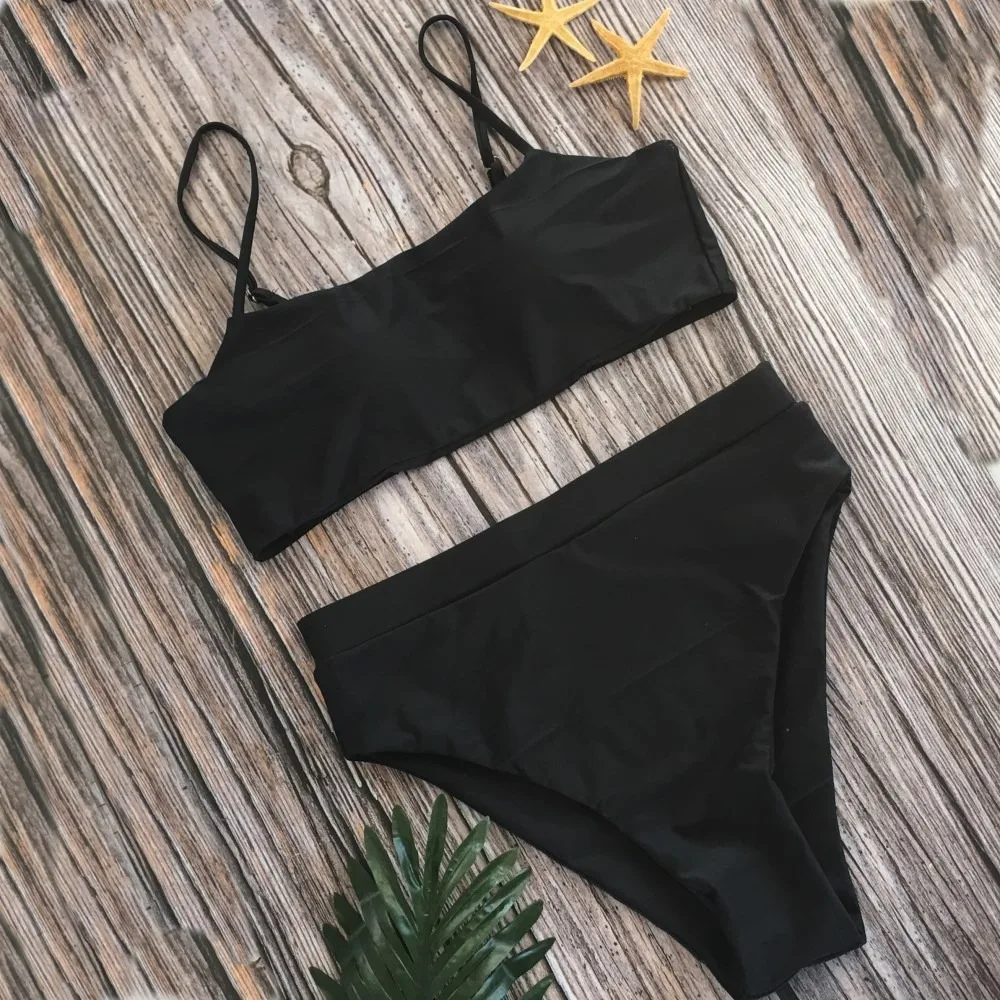 Bikini taille haute pour femmes, maillot de bain sexy, à la mode, rembourré, monokin pur, nouvelle collection 2024
