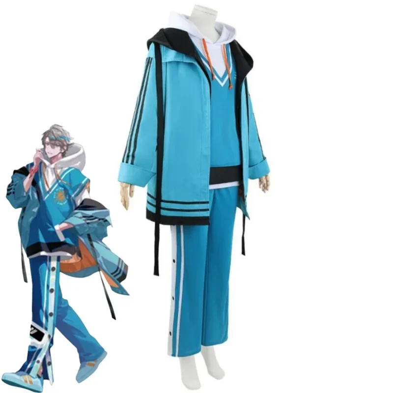 YouTuber VTuber Kaida Haru NIJISANJI VΔLZ Cosplay Costume Wig Anime Blue Athletic Wear Uniform Hoodie Halloween Role Play Suit