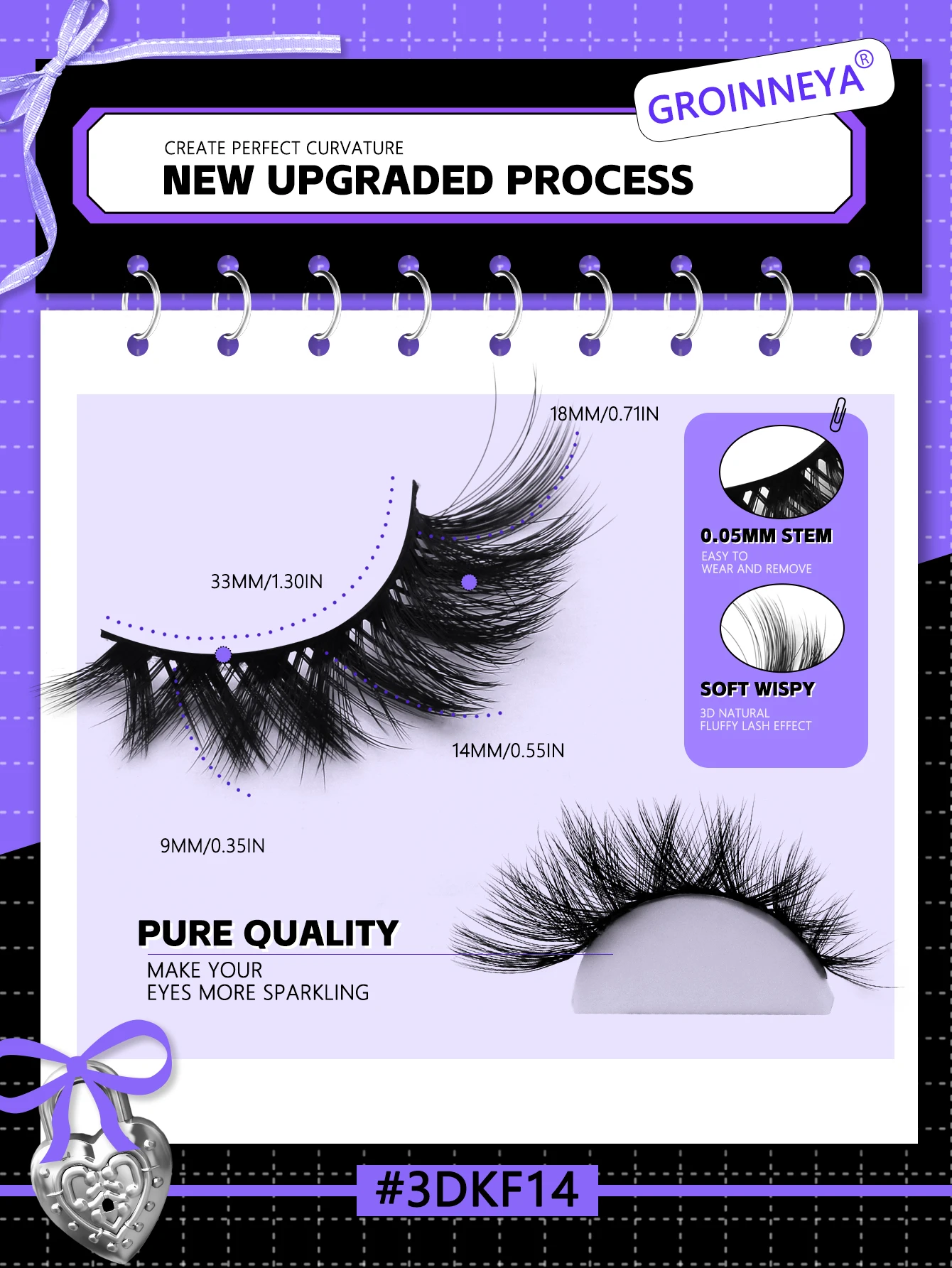 GROINNIA ​ ​ ​ ​ キャットアイまつげふわふわドラマチックな濃密まつげフェイクミンクまつげ翼エンドアイ細長いまつげエクステンションメイク