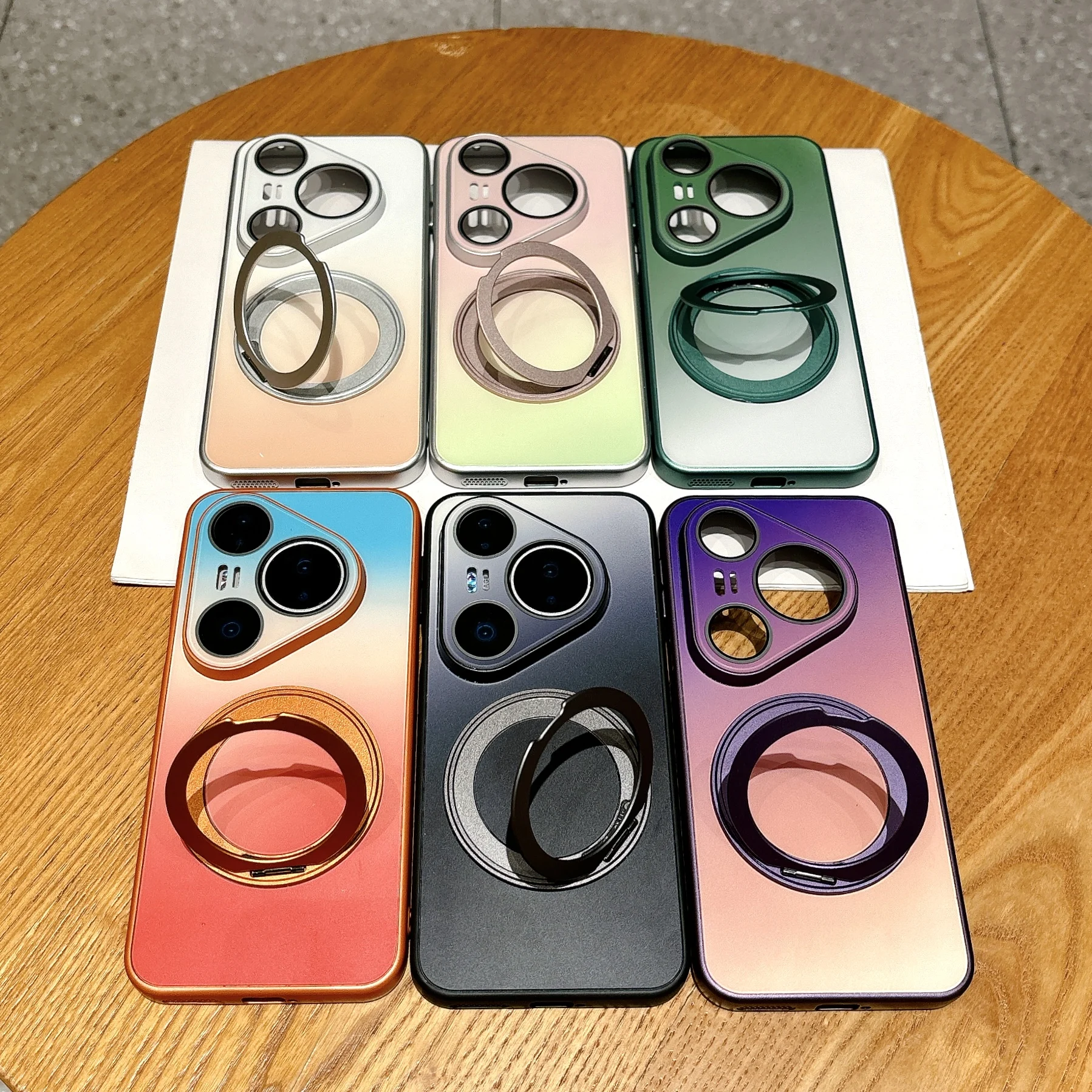 

Gradient Glass Wireless Charging Magnetic Kickstand Case For Huawei Pura 90 Pro Max 80 Pro 70, Built-in Camera Protection Cover