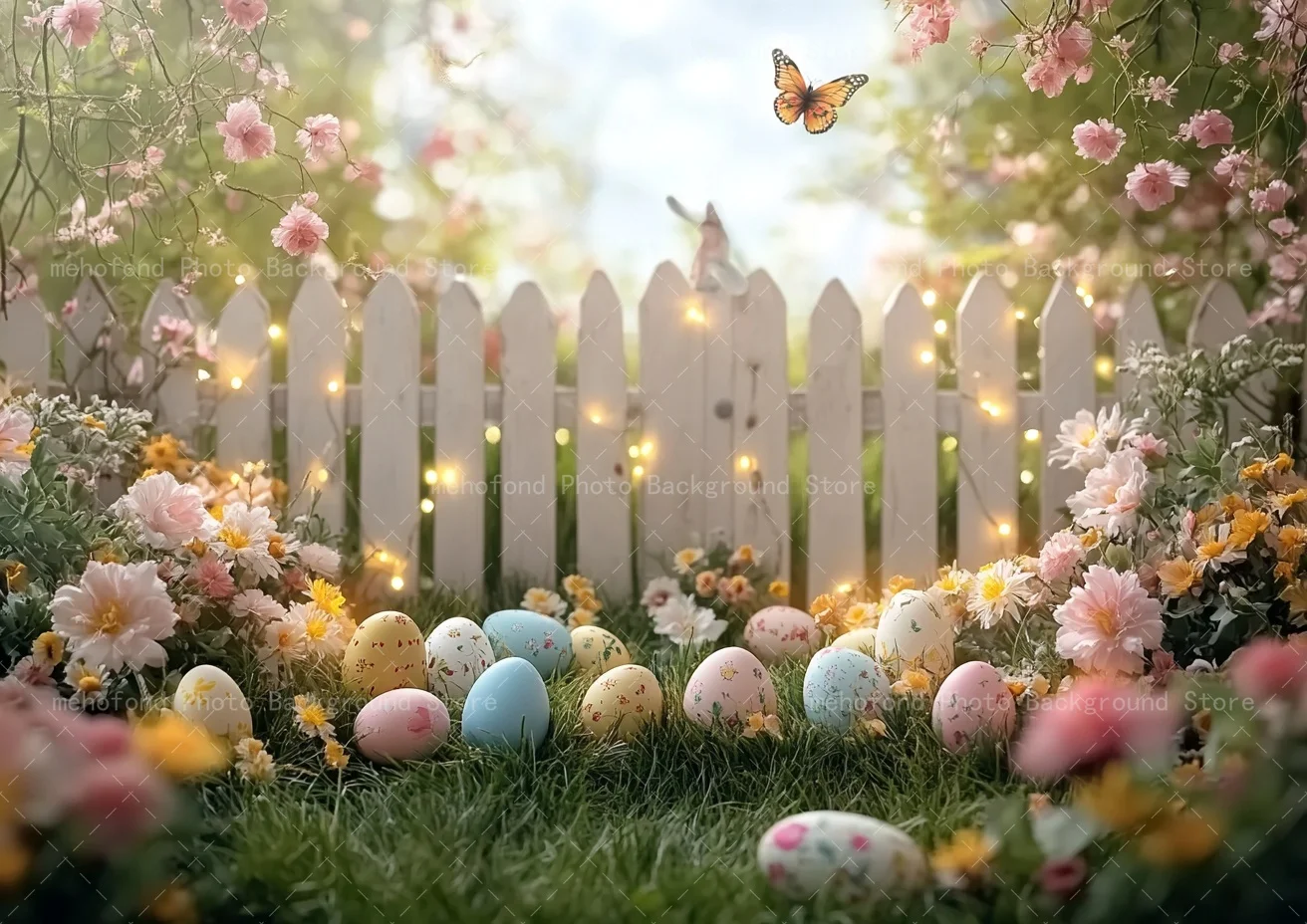 Mehofond Photography Background Spring Easter Colorful Protein Railing Butterfly Sunshine Kids Family Portrait Backdrop Decor