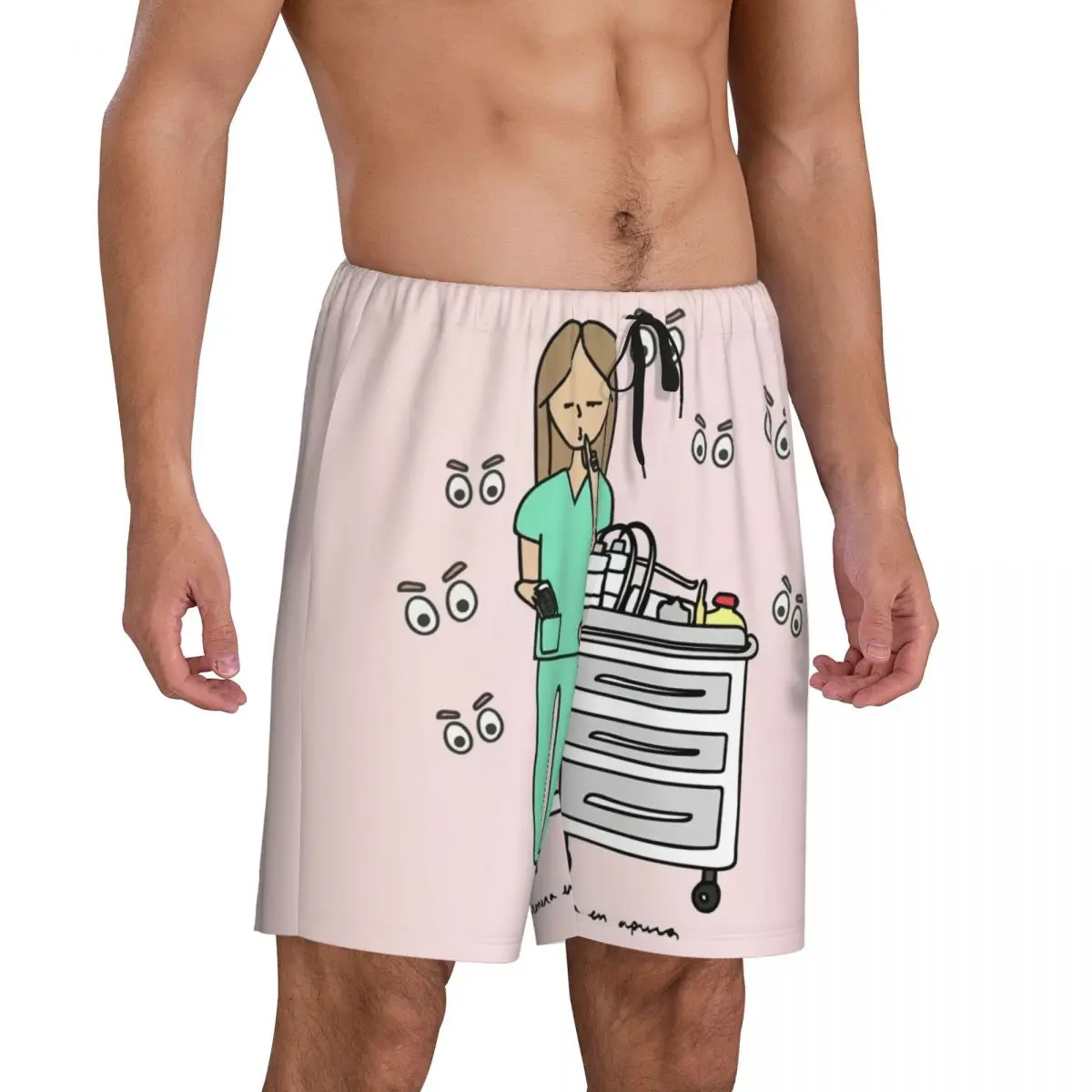 Custom Enfermera En Apuros Pajama Shorts for Men Doctor Nurse Sleepwear Lounge Bottom Stretch Sleep Short Pjs with Pockets