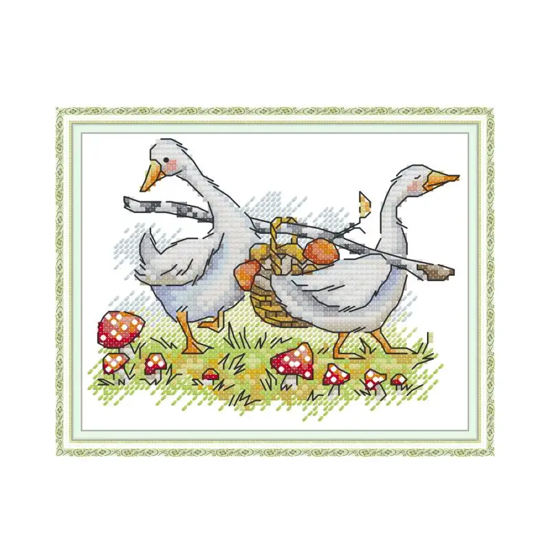 Funny Couple Goose Cross Stitch Kit Count Print 14ct 11ct Cotton Thread Embroidery DIY Handmade Needlework Home Decor Crafts