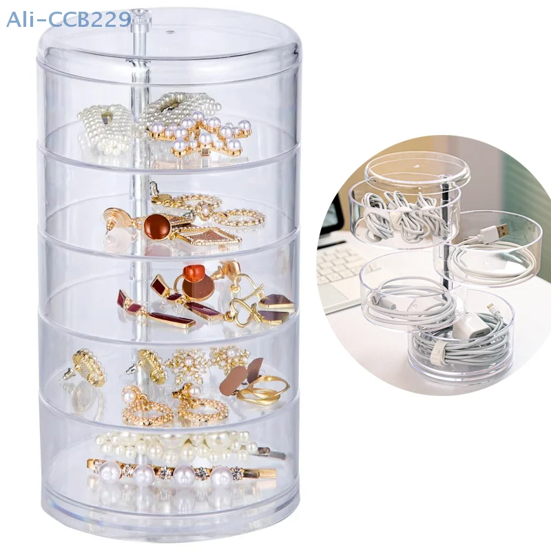 Acrylic Clear Round Storage Box Stackable Belt Rack Display Holder For Watch Jewelry Cosmetics Bracelets Rings Ties Container