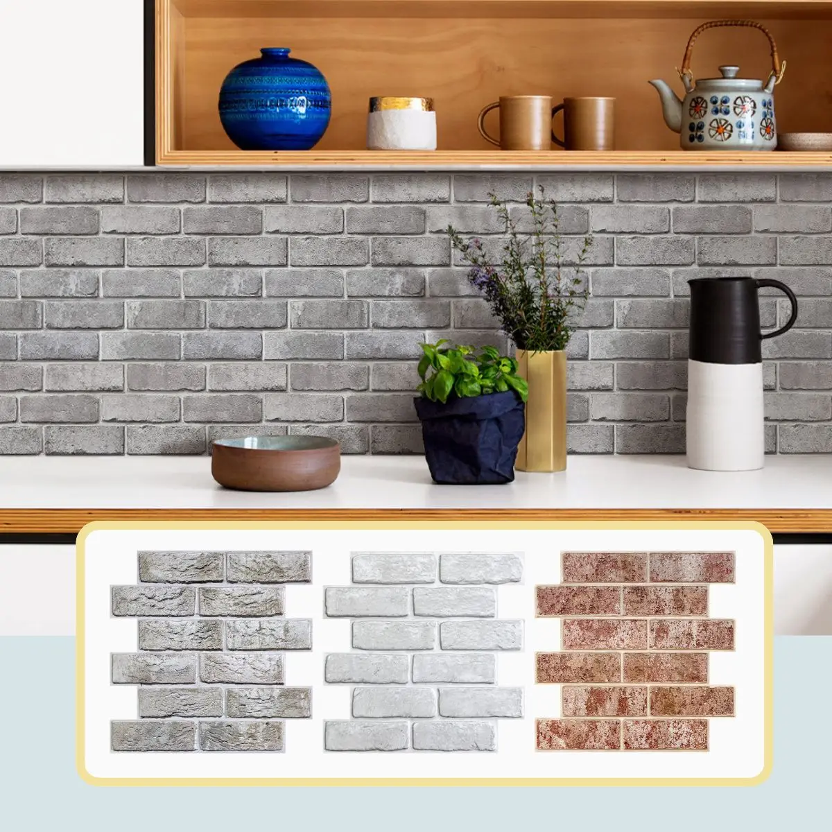 3D Tile Stickers, 3D Faux Brick Textures, Matte, 30cm x 30cm, Water and Mold Resistant, Living Room Walls Interior Update