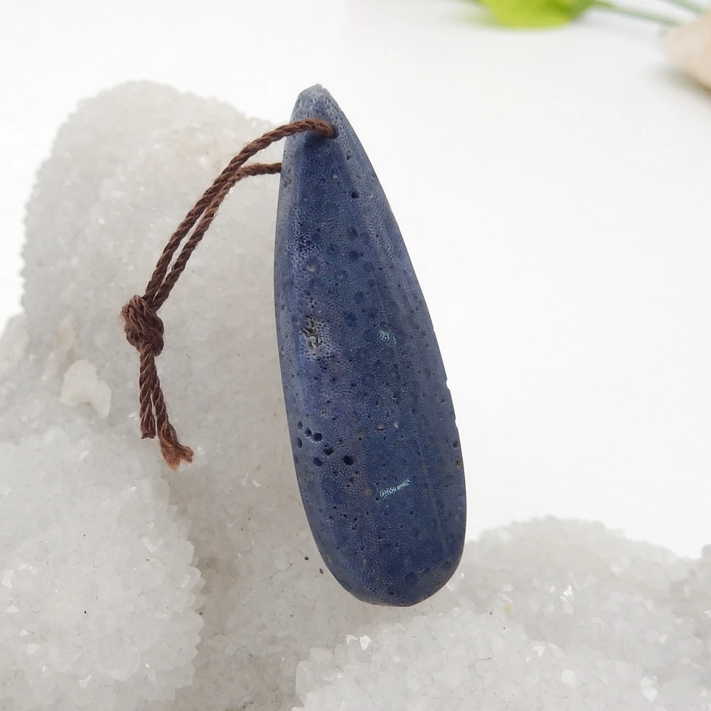 Natural Blue Coral Water Drop Pendant Bead for Necklace Jewelry Making,44x14x7mm,5.7g