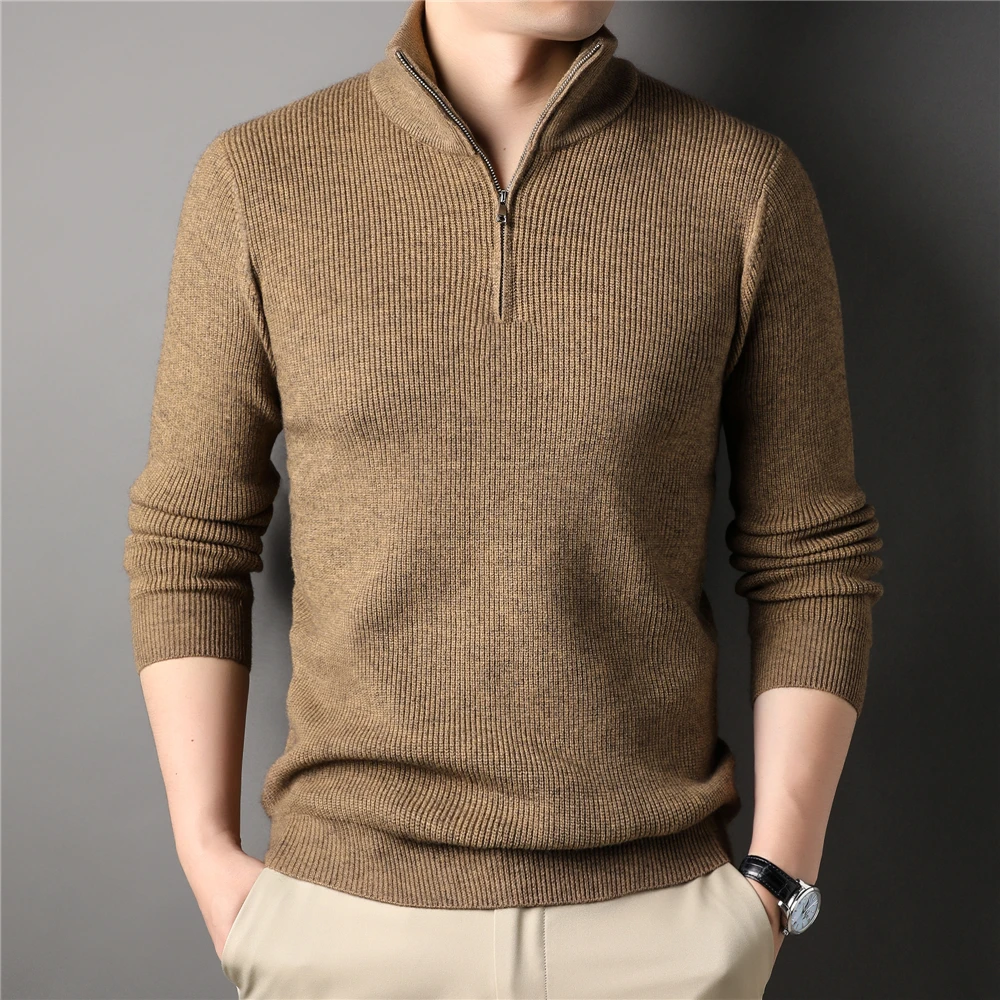 Brand Solid Color Zipper Turtleneck Sweater Men Clothing Autumn Winter New Arrival Casual Knitted Pullover Jersey Z1174