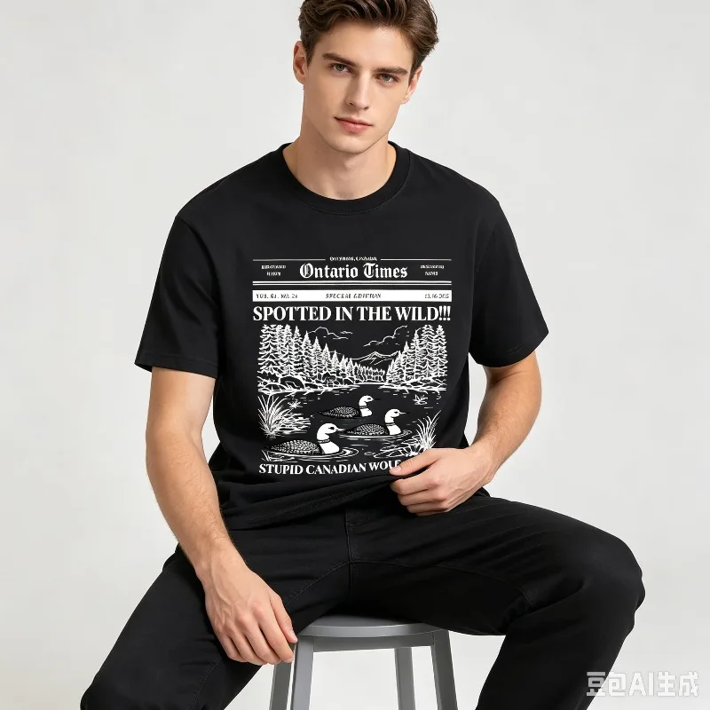 Unisex Casual Short Sleeve Tee Ontario Times SPOTTED IN THE WILD STUPID CANADIAN WOLF BIRDS Vintage