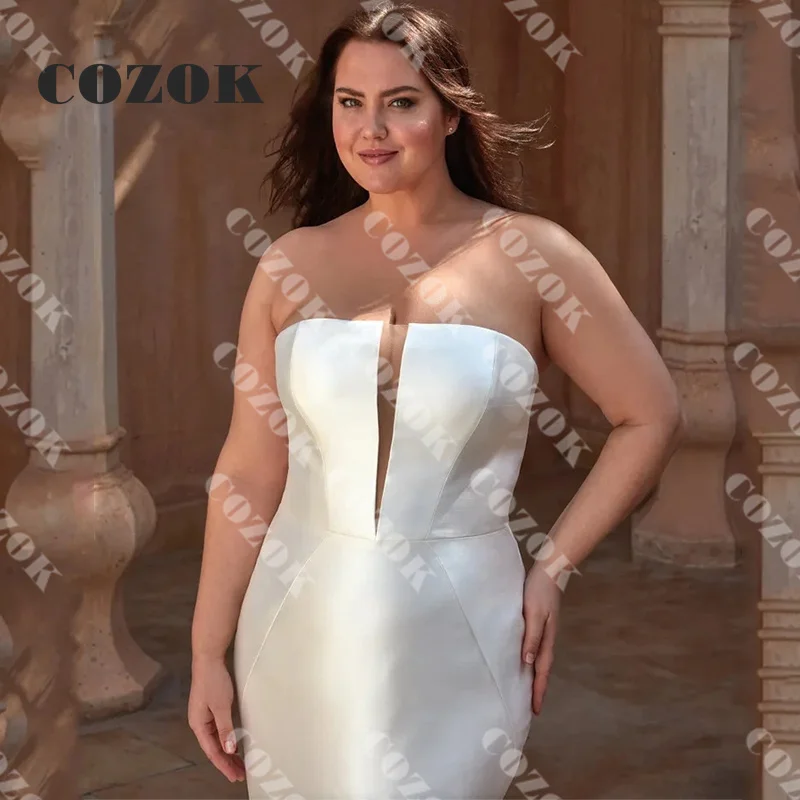 Strapless Sleeveless Wedding Dresses Deep V Satin Mermaid Backless Floor-Length Formal Bridal Gowns Robe De Mariée Custom Z80Z