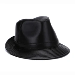 Western Cowboy Hat Sheepskin Genuine Leather Men's Cap Fashion Autumn Winter Retro Gentleman Jazz Hat Flat Top Hat