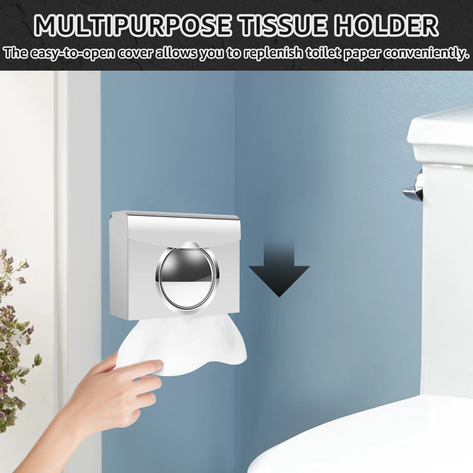 Paper Towel Dispenser Wall Mounted Toilet Paper Holder Stainless Steel Tissue Holder Large Capacity Hand Towel Dispenser