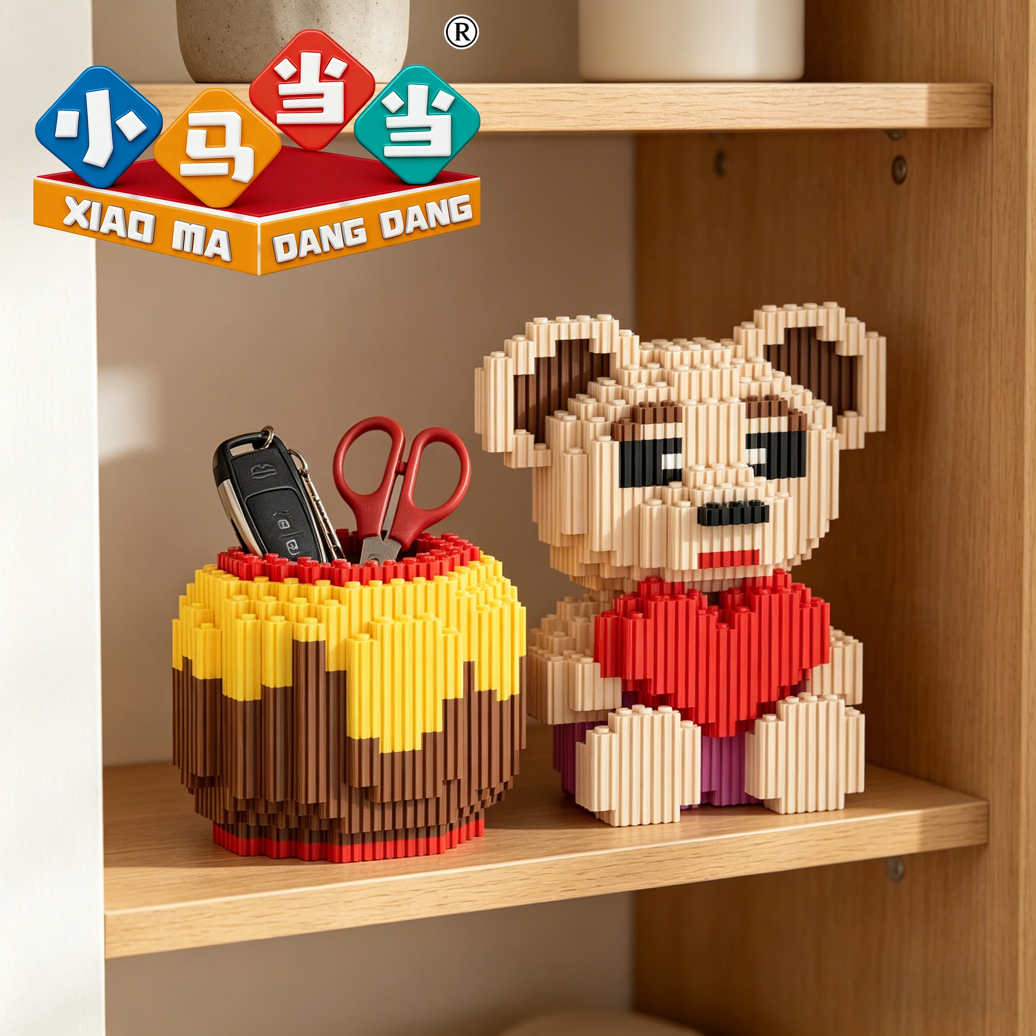 

Kawaii Love Heart Bear Honey Pen Container Building Blocks Pen Holder Stationery Storage Box Assembly Toy Home Office Decor Gift
