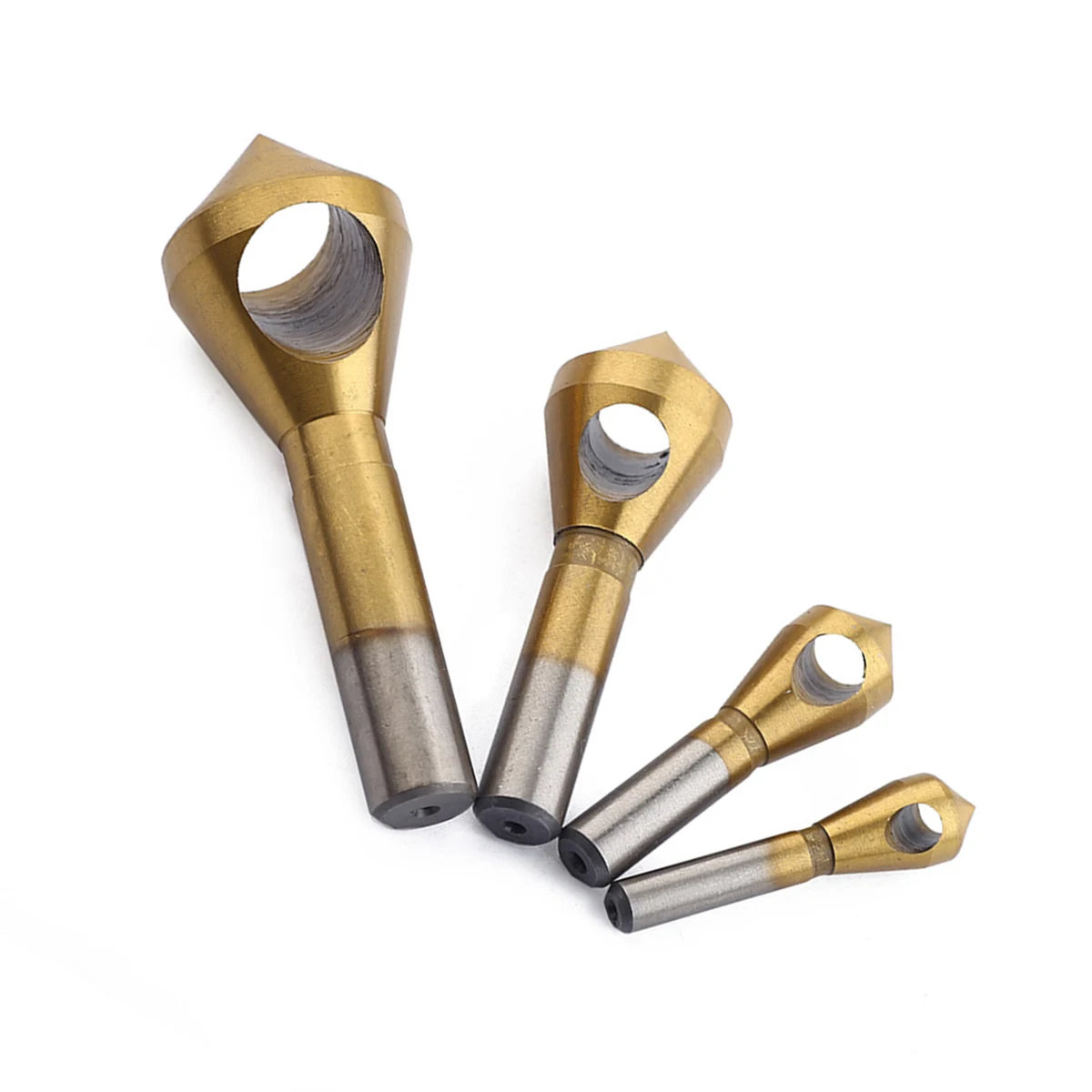 

4 Pcs Titanium Coated Single-End Countersink Chamfer Tool Deburring Tool Set Round for Cutting Holes in Plastic Copper Aluminum