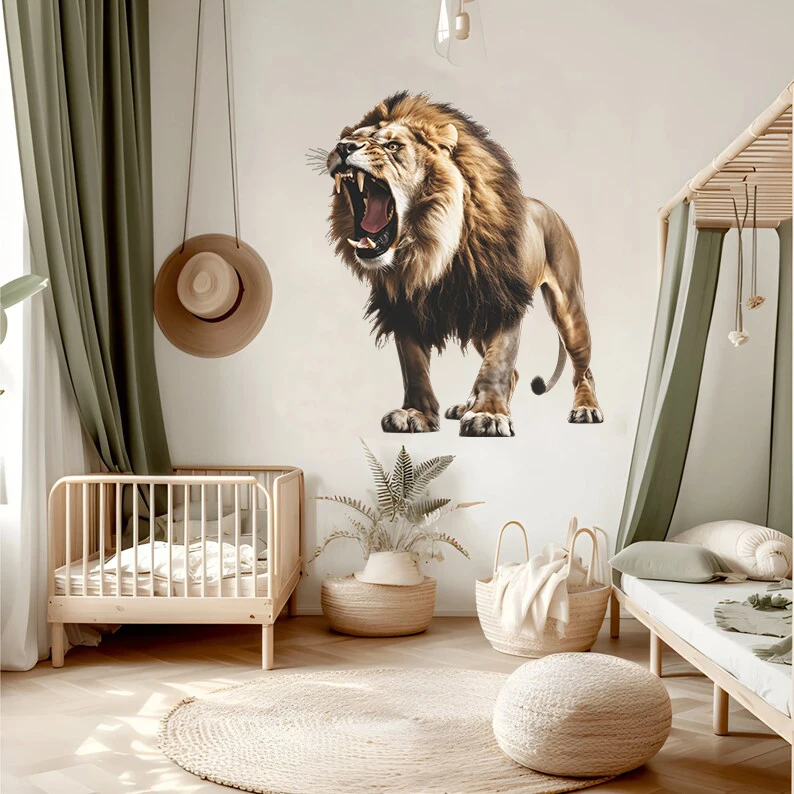 Jungle Animal Tiger Lion Wall Stickers Decals Wild Animal Wall Decals for Bedroom Living Room Club Party