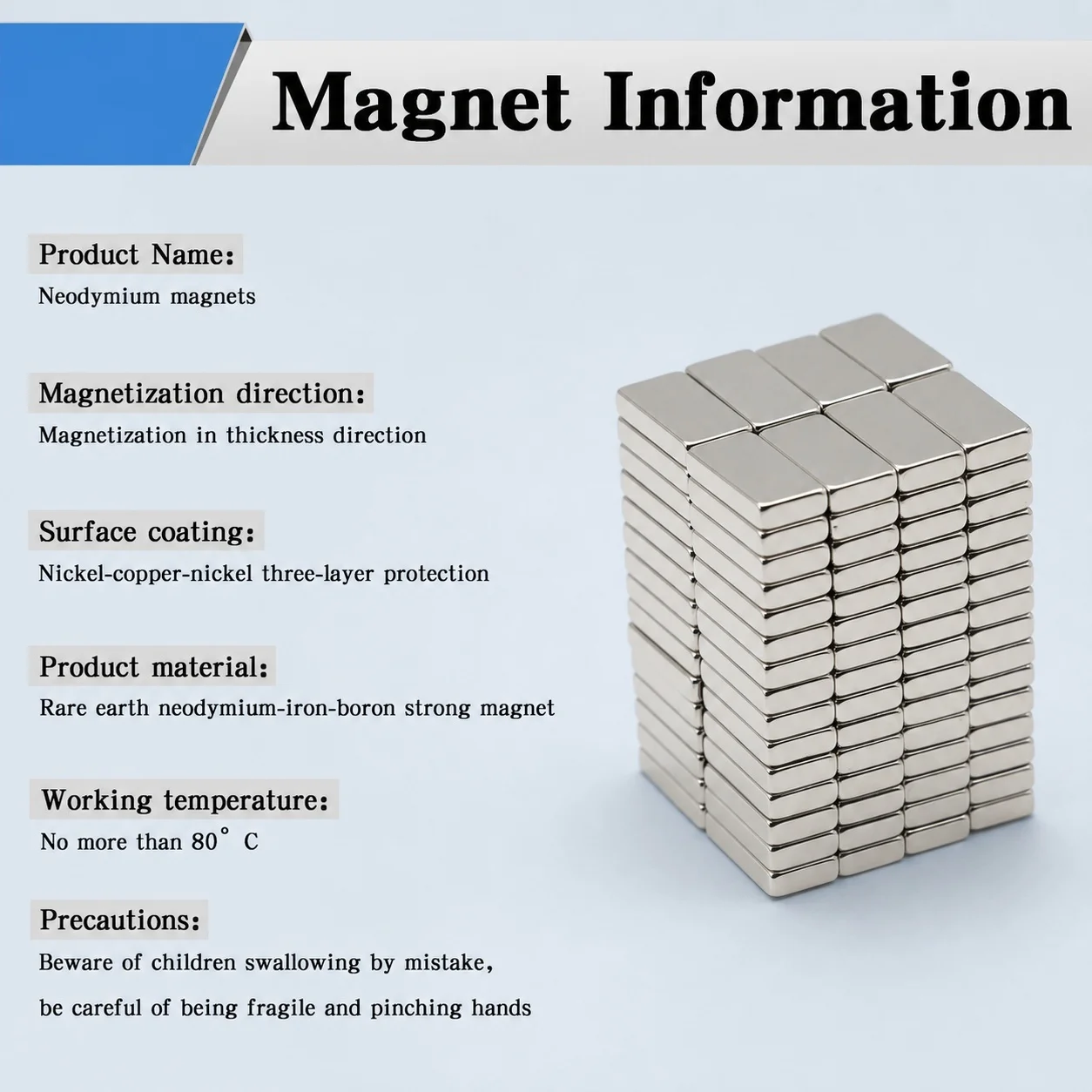 Neodymium Magnet Waterproof Anti Rust Stable Magnetic Iron Material Square Block 10x5x2mm Model Building Office Use
