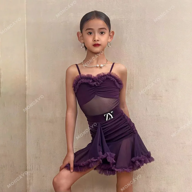 ملابس الممارسة اللاتينية رومبا تشا تشا سامبا السالسا فستان الرقص اللاتيني الفتيات قاعة الرقص فستان قياسي للأطفال أداء الرقص #2