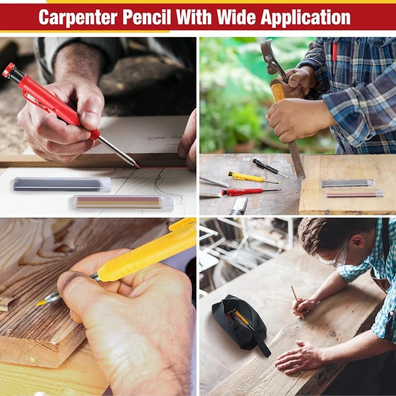 A96I-Mechanical Carpenter Pencils Set With Canvas Case, Deep Hole Marker Construction Pencils For Architect Woodworking
