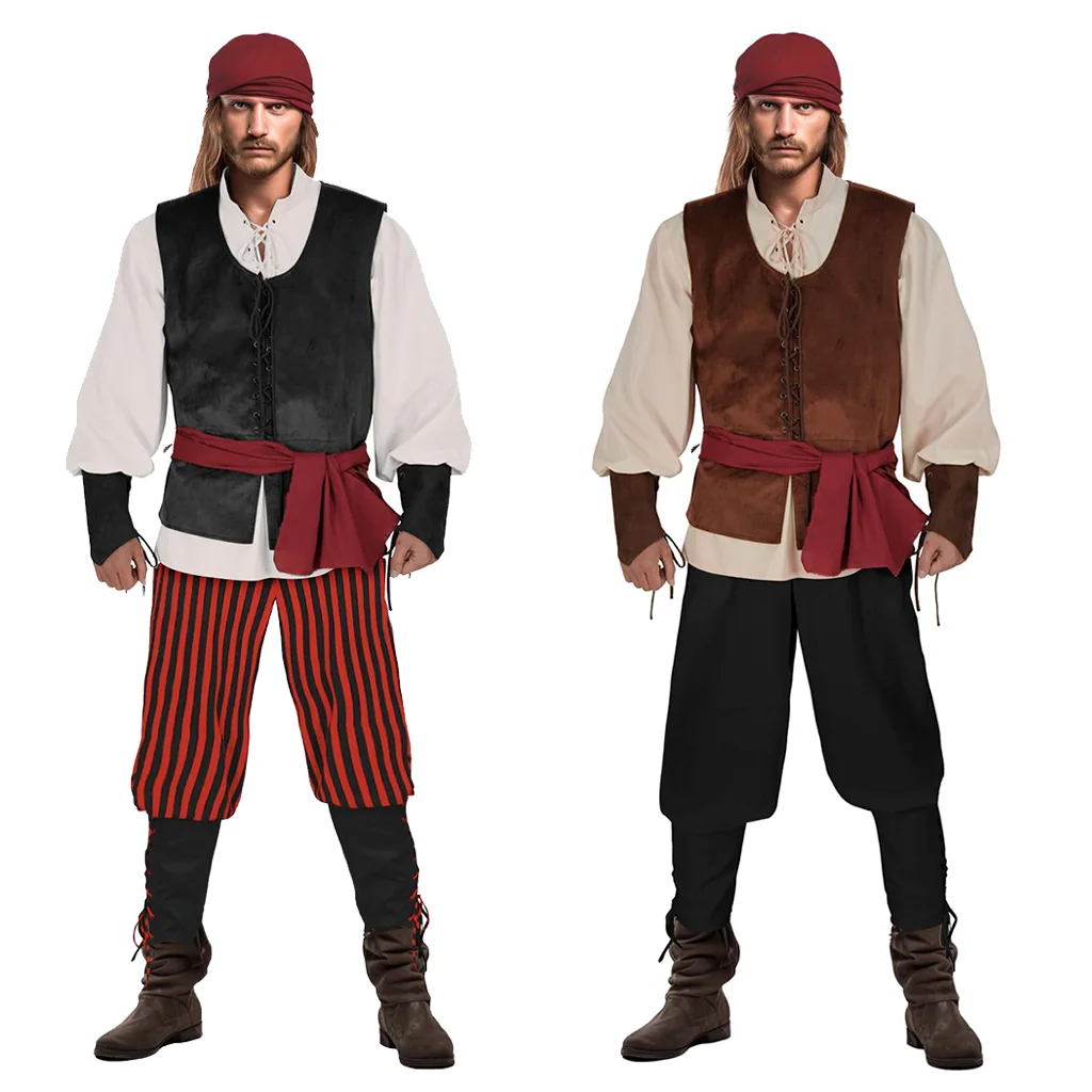 Średniowieczny wiking Cosplay kapitan Jack Sparrow Cosplay męski kostium pirata pirackie mundury do gier strój męskie kostiumy na Halloween