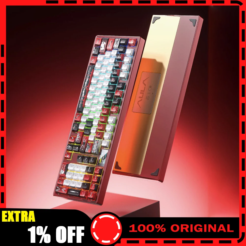 

AULA Fire100 3-режимная механическая клавиатура с алюминиевым блоком, игровая клавиатура RGB FC, высокопрофильная прокладка для клавиш, аксессуар для геймера с возможностью горячей замены
