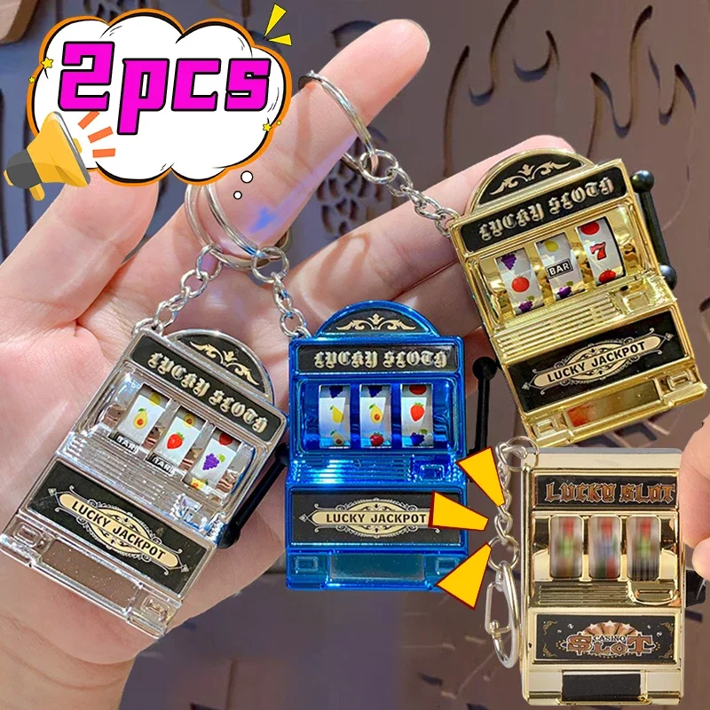 2pcs Mini Fruit Slot Arcade Birthday Lucky Jackpot Mini Keychain Gift Educational Retro Toy Coin Operated Games Gambling Machine