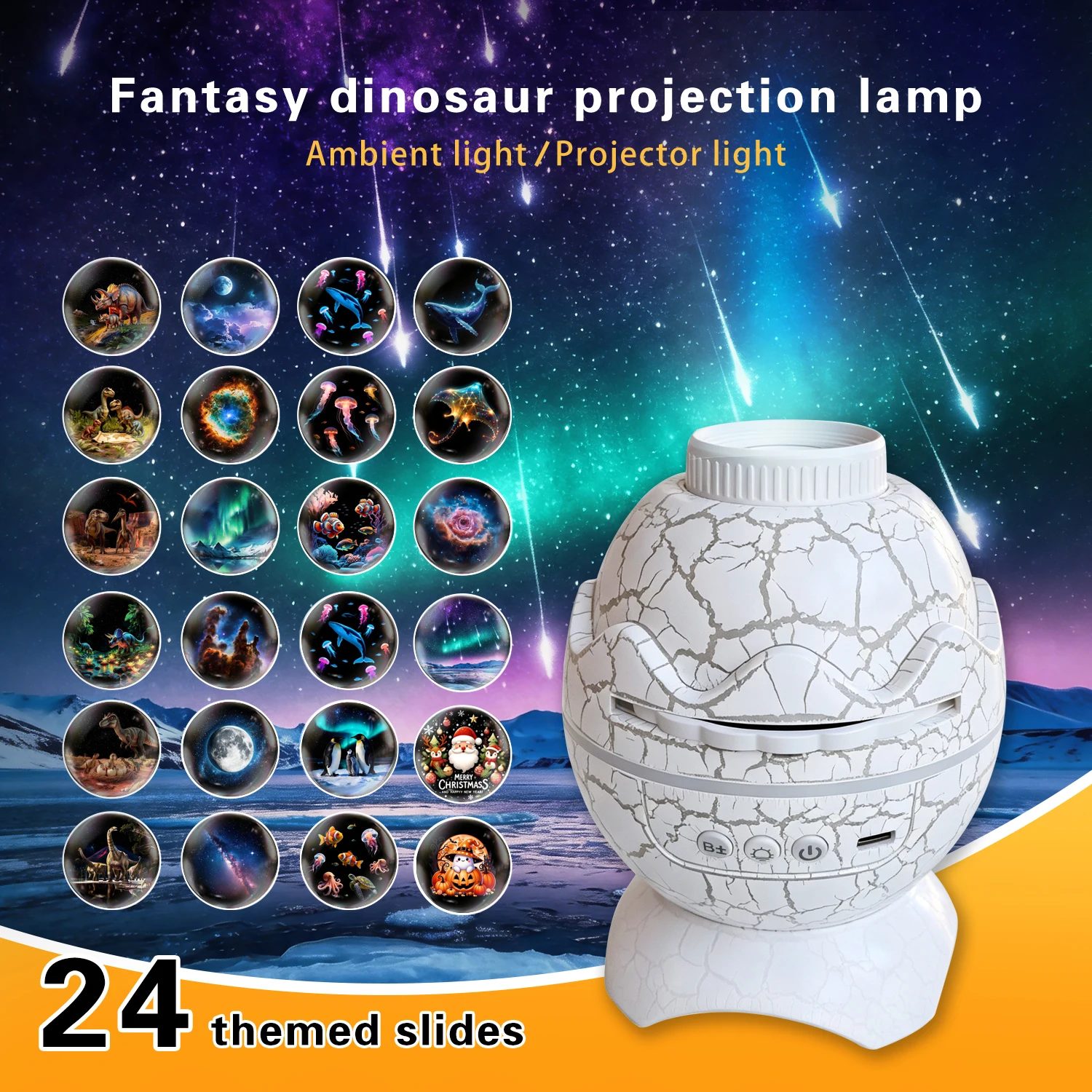 NEW USB 24 Themed Slides Timed 4 Hours Fantastic Dinosaur Projection Lamp Atmosphere Light  6 Color Cycle Projector Night Light