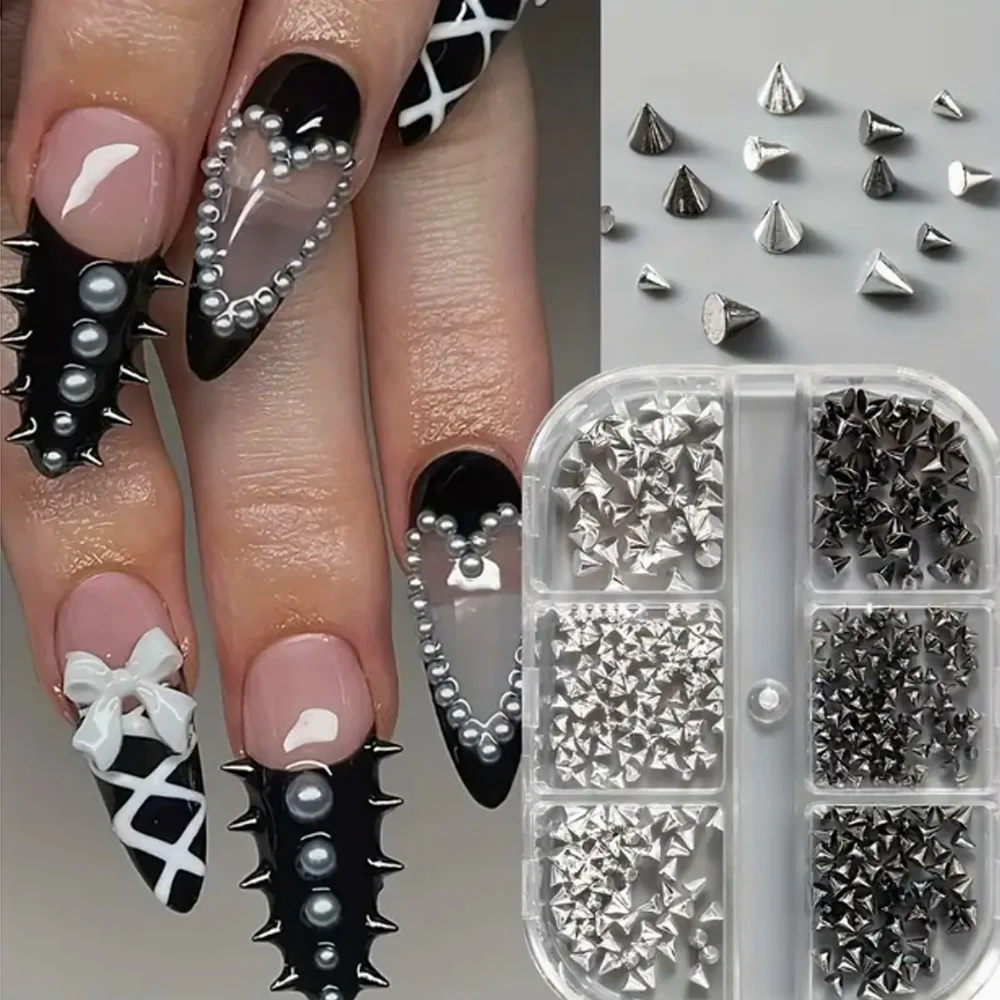 1 Set Ins Schwarz Silber Gold Nieten Punk Bullet Gemischte Größen Metall Nagelcharms DIY Nagelkunst Dekorationen