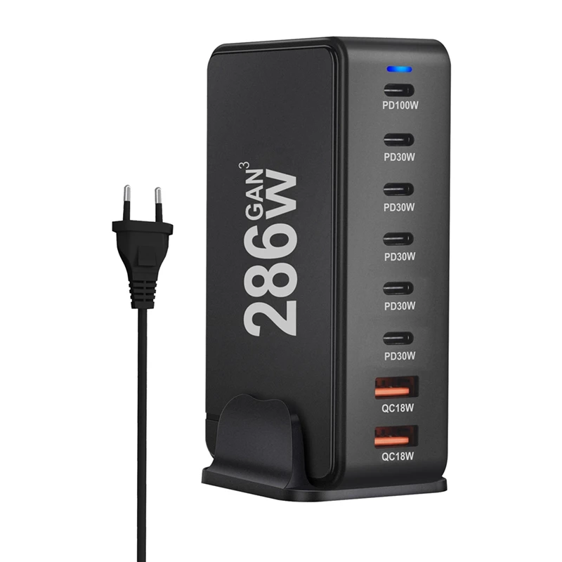 New 286W Gan Desktop Charger 8 Ports USB PD 6C2A Charger Fast Charging For Iphone 15