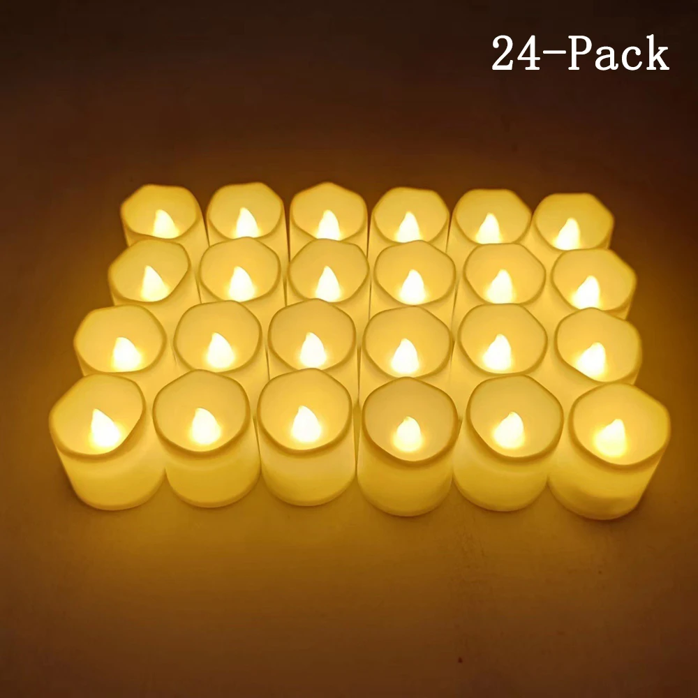 24-pack Flickering LED Ivory Electronic Candle Flameless Tealight Candle Battery Operated LED Tealight Candle for Weddings Party