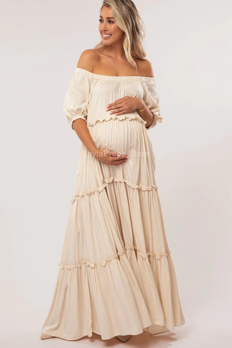 Maternity Dresses Stylish Casual Irregular Cotton Maternity Dress for Daily Life and Photography