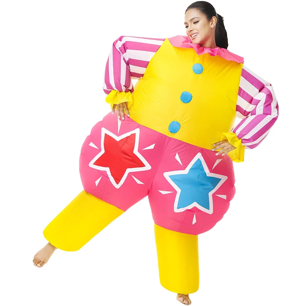 Funny Inflatable Clown Costume For Men Women Carnival Purim Mascots Cosplay Costume Halloween Fancy Star Clown Inflatable Suits