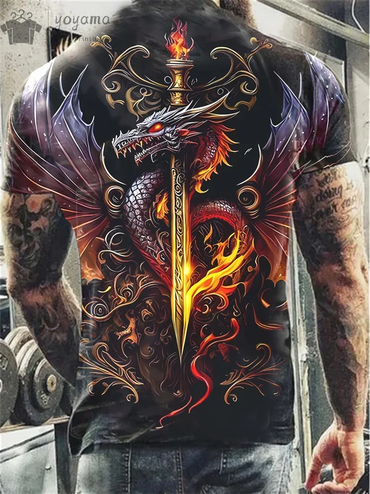 

Dragon Print Men's Wear, Funny Men's Wear, Summer Wear T-shirt, Short-sleeved T-shirt, Dragon Graphic T-shirt, Custom T-shirt