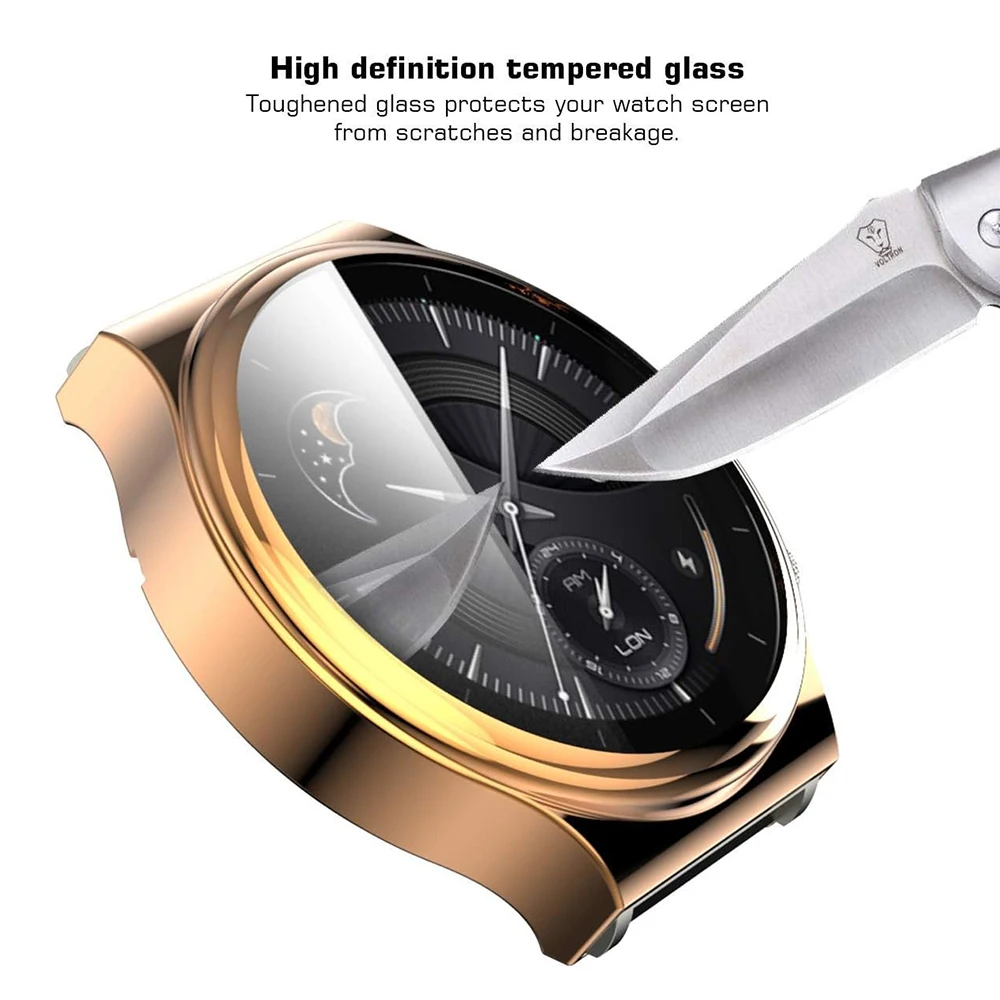 Case for Huawei Watch GT2 Pro (Full Coverage), Electroplated Case Bulit-in Tempered Glass Screen Protector (Touch Sensitive).