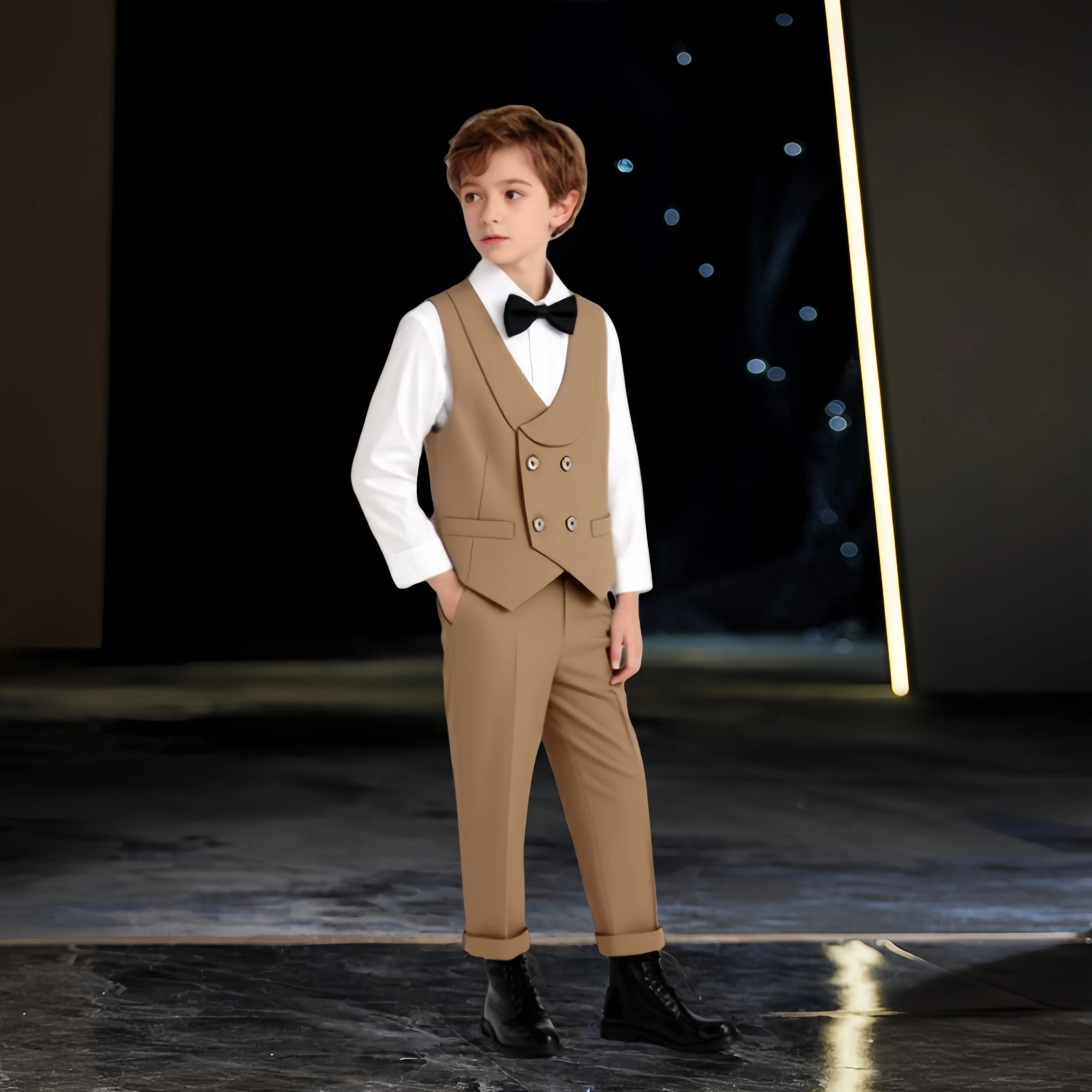 Boys 4PCS Photograph Suit Set With Vest Shirt Pants Bowtie Newborn Baby Boys 1 Year Birthday Suit Kids Wedding Party Costume