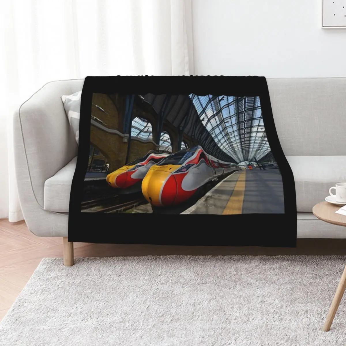 LNER Azuma 801 high speed trains at King's Cross Station Throw Blanket Cozy Throw Blanket for Bed Sofa Chair
