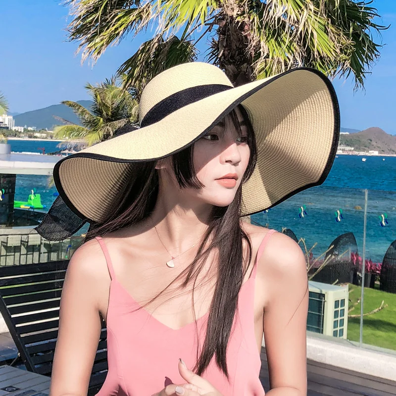 Yellow beach straw hat female summer beach big brim sunscreen sunshade travel versatility big brim sandal sun summer