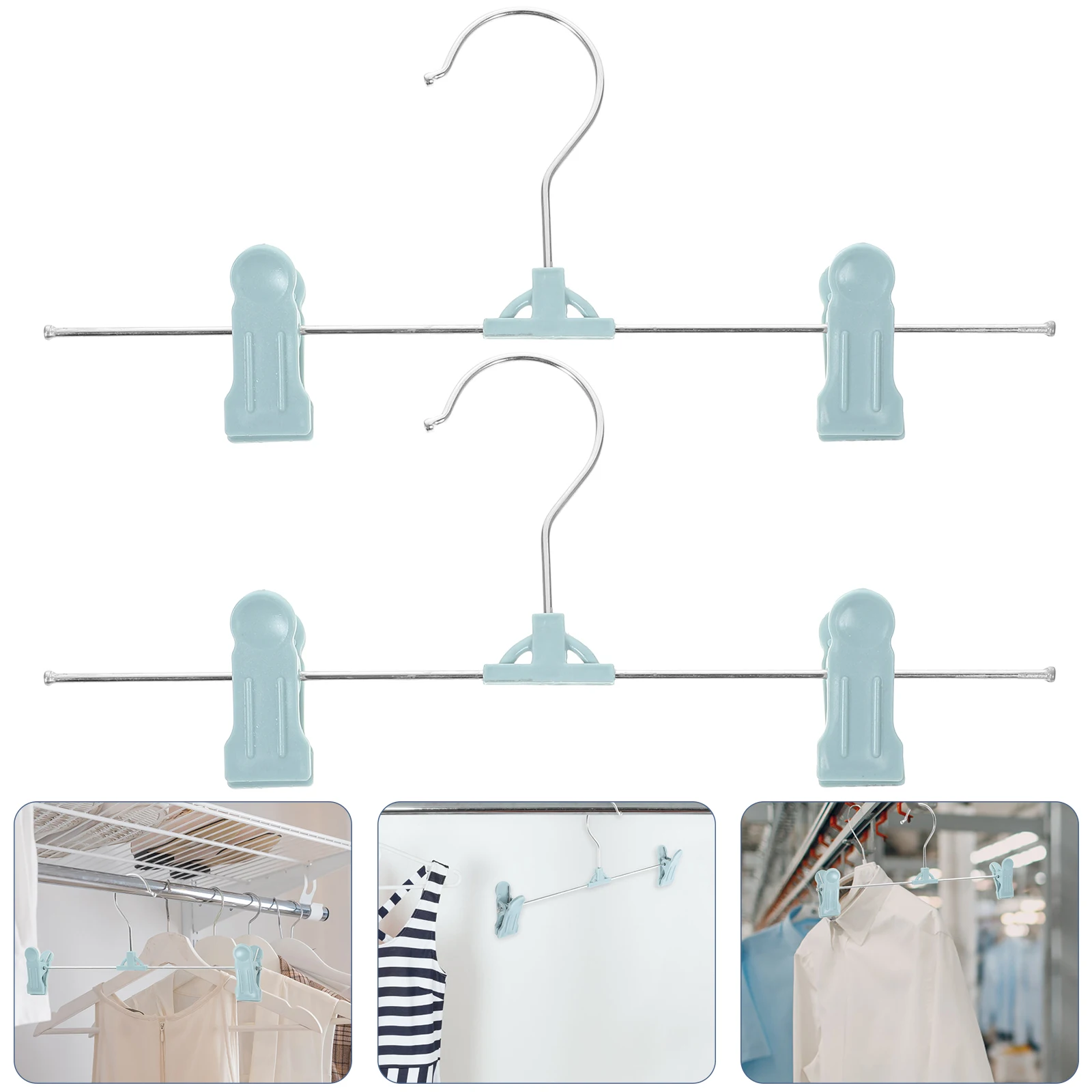 

10pcs Non-slip Pants Adjustable Blue Clip Space Saving Clothes Storage Closet Organization Home Use Plastic Skirt Hanger With