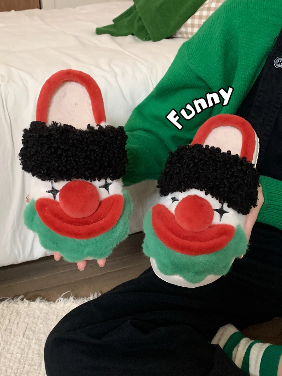 

Funny Clown Home Slippers Cotton Shoes Man Women's Winter Indoor Household Warm Fluffy Couple Funny Clown Cotton Slippers Men