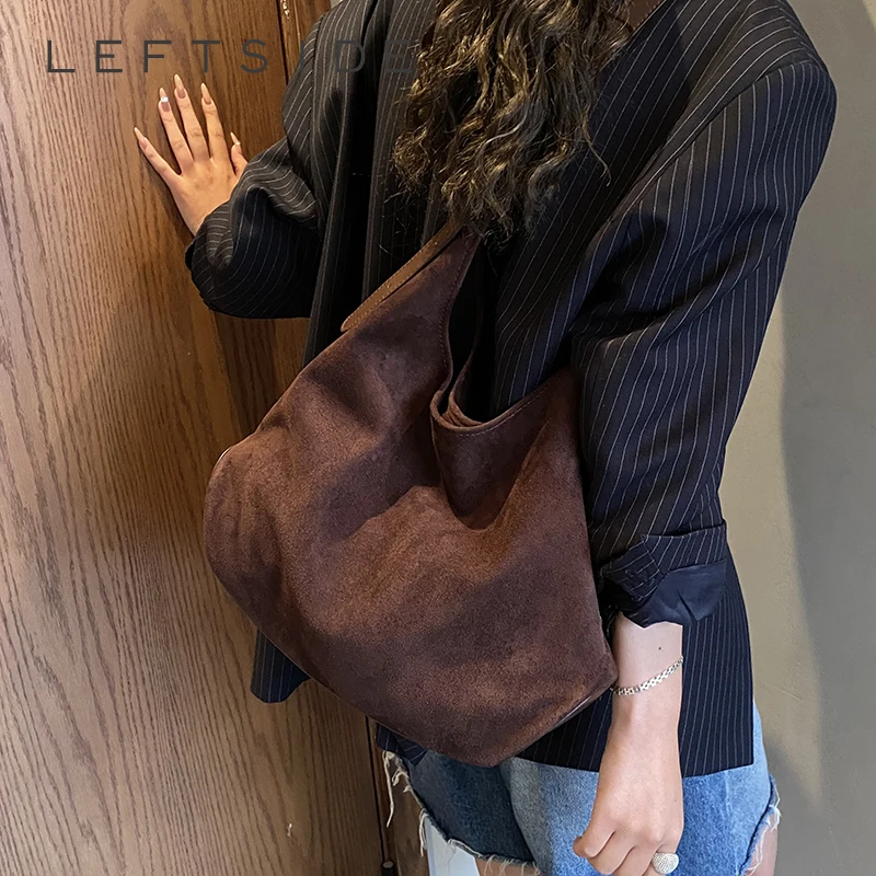 

LEFTSIDE Fashion Shoulder Bags for Women Design Suede Hobo Crossbody Bag 2025 Winter Trend Luxury Designer Handbags and Purses