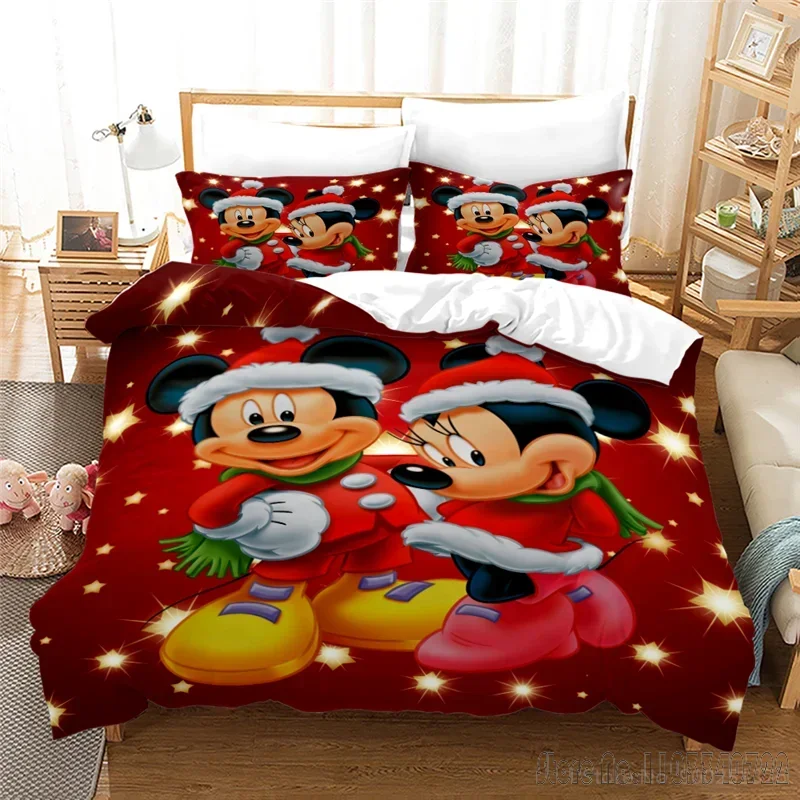 Disney Cartoon Christmas Mickey and Minnie Mouse 3D Print Duvet Cover Set Cover for Kids Bedding Sets Bedclothes Bedroom Decor