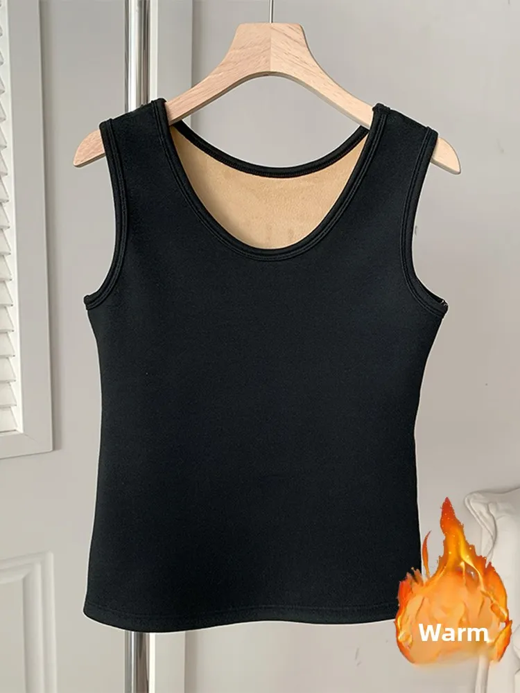 

Thiened Fce Warmth Vest Women Color Svel Inner Wear Thermal Base irt Large Size Home Clothes round Ne