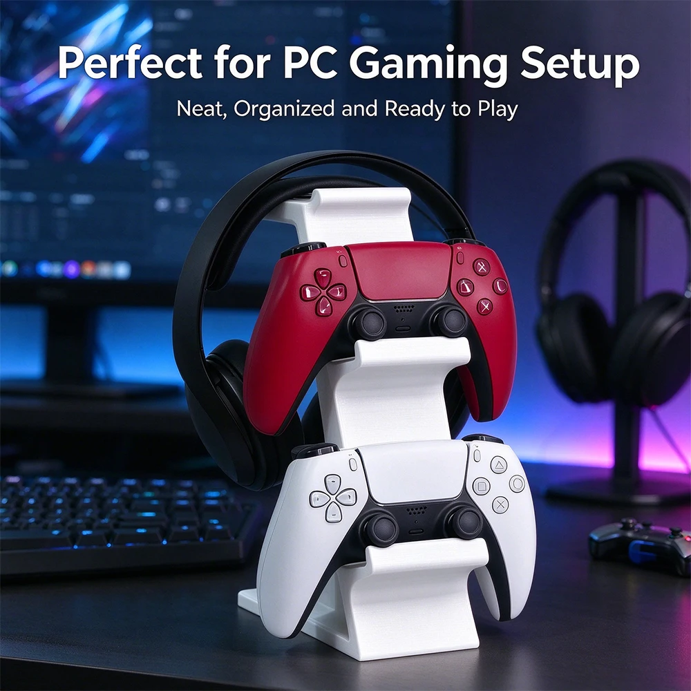 Desktop Gamepad Headset Storage Rack Multi Tier Gaming Stand Holder Compatible with PS5 Xbox Switch Game Controllers