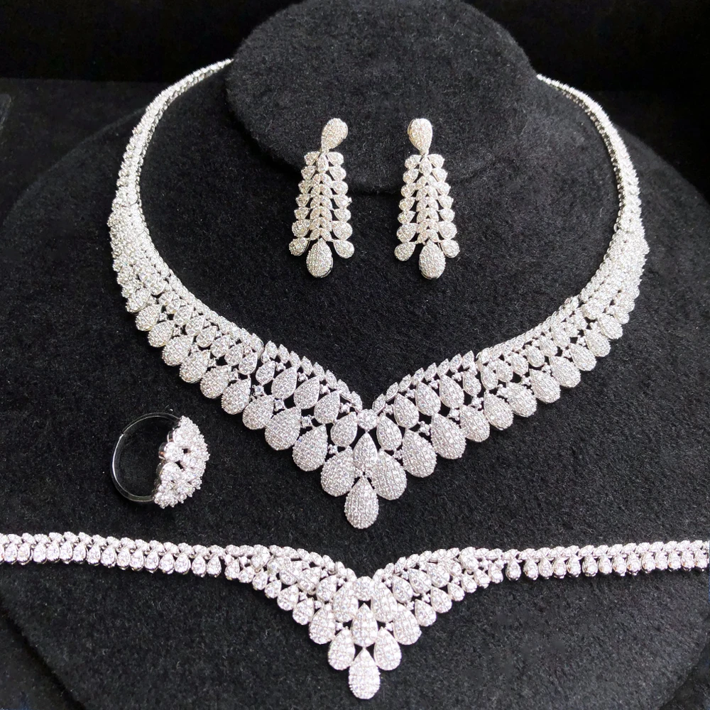 

GODKI BIG Fashion Luxury 4PCS 2 Tone leaves African Jewelry Set For Women Wedding Party Zirconia Indian Dubai Bridal Jewelry Set